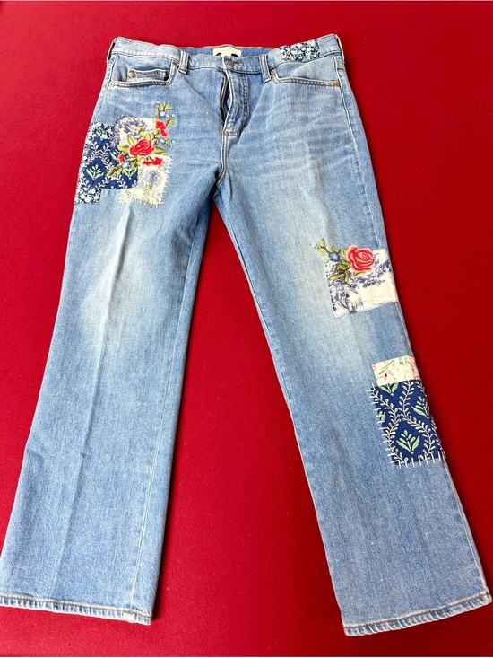 Sundance Denim - Sundance Light Blue Embroidered Patchwork boyfriend cut jeans